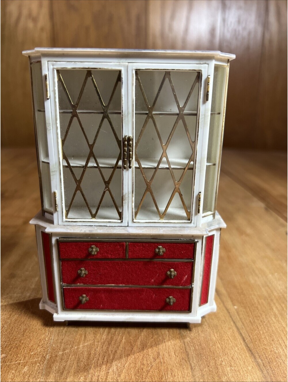Petite Princess 1:12 Dollhouse China Hutch Cabinet Red Drawers Glass Doors